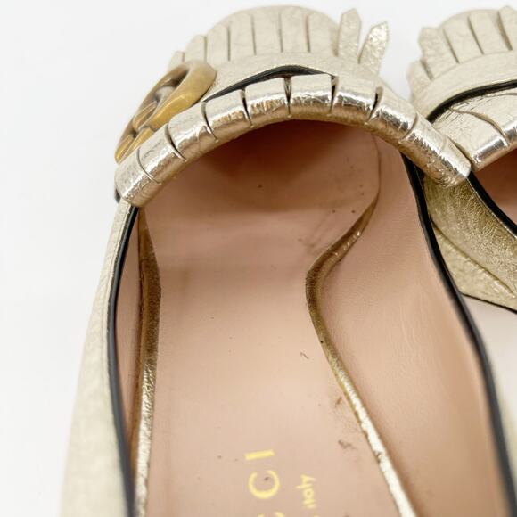Gucci Gold Metallic Crackled Leather GG Marmont Fringe Platform Heels EU 36 - Picture 12 of 16